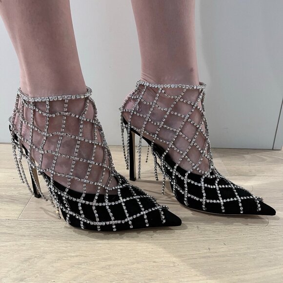 JIMMY CHOO Scotty Suede Pumps With Crystal Chains - Picture 8 of 10